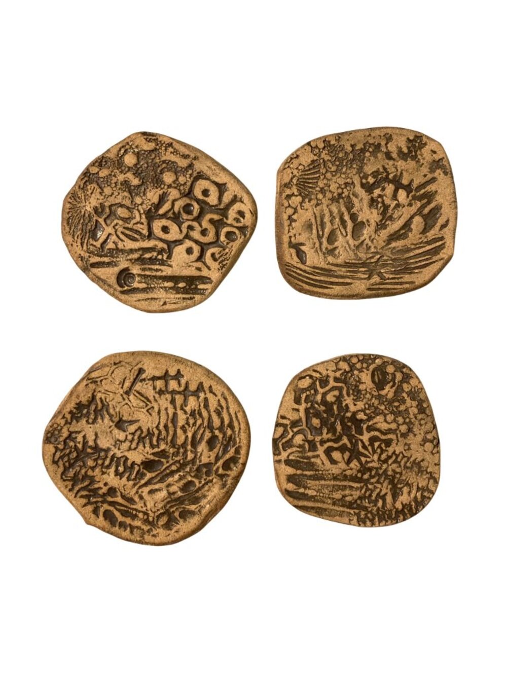 KB Smith Mineral Spring Studios Art Pottery Fossil Imprint Coasters